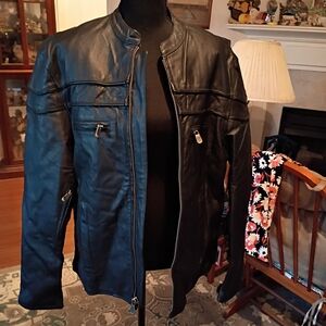 WildA Women's Black Leather Motorcycle Jacket Size M